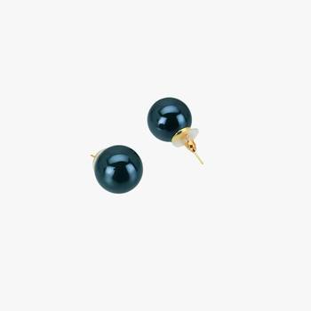 Women gold plated dark green pearl tops stud earrings 3