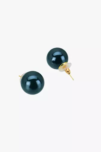 Women gold plated dark green pearl tops stud earrings