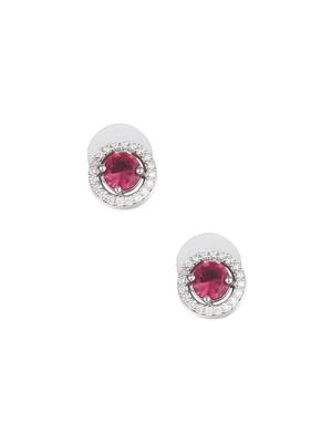 Rhodium-plated red stone-studded handcrafted studs 2