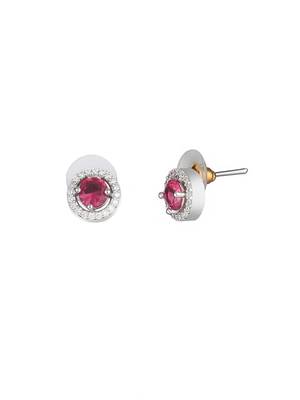 Rhodium-plated red stone-studded handcrafted studs 3