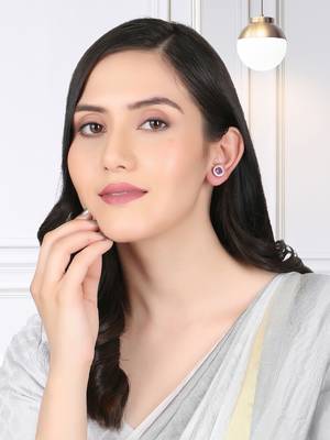 Rhodium-plated red stone-studded handcrafted studs 4