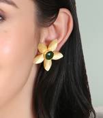 Gold-plated flower shape stone-studded handcrafted studs