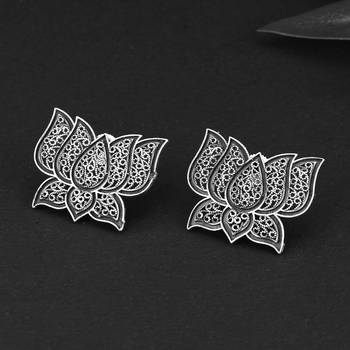 Silver-plated lotus shape handcrafted studs 1