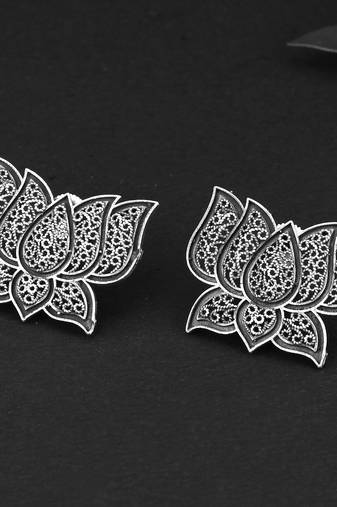 Silver-plated lotus shape handcrafted studs