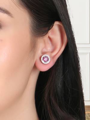 Rhodium-plated red stone-studded handcrafted studs 5