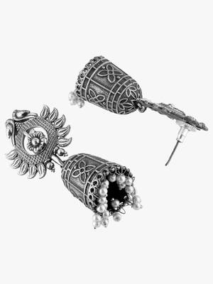 Women silver-plated dome shaped jhumkas 2
