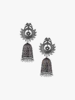 Women silver-plated dome shaped jhumkas 3