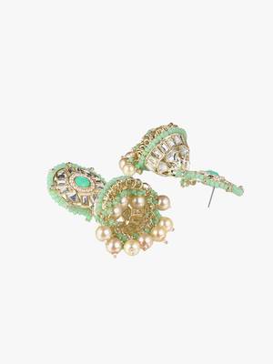 Gold-plated kundan-studed pearl beaded dome shape jhumki 2