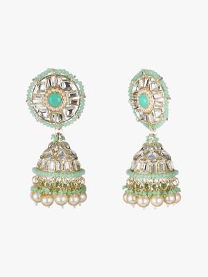 Gold-plated kundan-studed pearl beaded dome shape jhumki 3