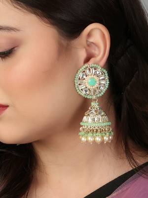 Gold-plated kundan-studed pearl beaded dome shape jhumki 4