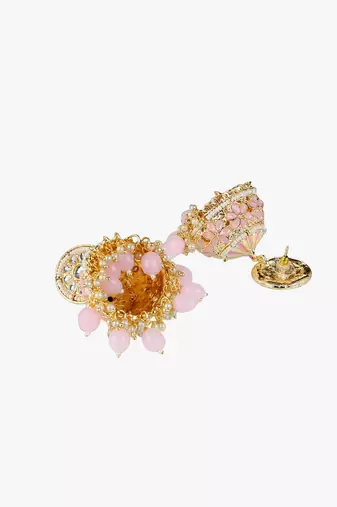 Gold-plated kundan-studed pearl tessel dome shape jhumki