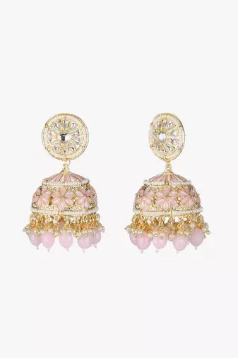Gold-plated kundan-studed pearl tessel dome shape jhumki