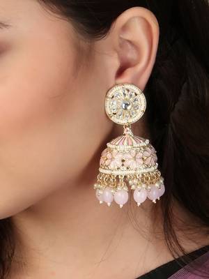 Gold-plated kundan-studed pearl tessel dome shape jhumki 4