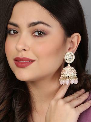 Gold-plated kundan-studed pearl tessel dome shape jhumki 5
