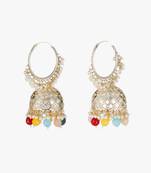 Gold-plated kundan-studed pearl tessel dome shape jhumki