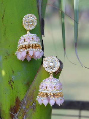 Gold-plated kundan-studed pearl tessel dome shape jhumki 1