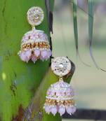 Gold-plated kundan-studed pearl tessel dome shape jhumki