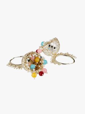 Gold-plated kundan-studed pearl tessel dome shape jhumki 3
