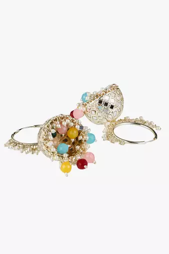 Gold-plated kundan-studed pearl tessel dome shape jhumki