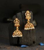 Women 24ct gold-plated antique temple stone-studded white-pearl jhumka