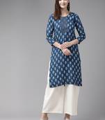 Aarika womens navy blue colour cotton blend printed kurti
