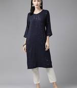 Aarika womens navy blue colour embellished kurti
