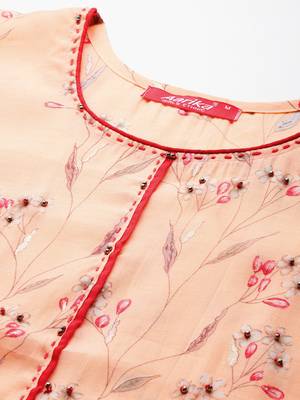 Aarika womens peach colour cotton blend floral print kurti 2