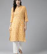 Aarika womens yellow colour cotton printed kurti