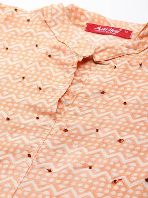Aarika womens peach colour silk printed kurti 2