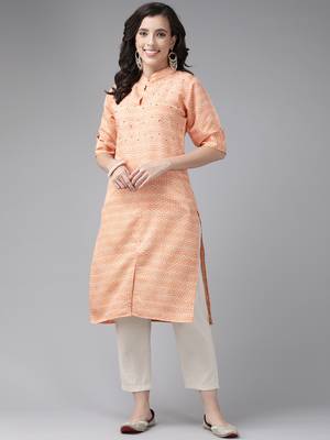Aarika womens peach colour silk printed kurti 3
