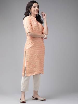 Aarika womens peach colour silk printed kurti 4