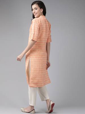 Aarika womens peach colour silk printed kurti 5