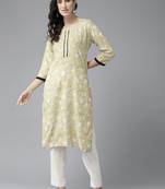 Aarika womens yellow colour rayon printed kurti