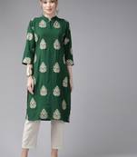 Aarika womens green colour rayon printed kurti