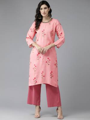Aarika womens peach colour silk floral print kurti 1
