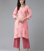 Aarika womens peach colour silk floral print kurti