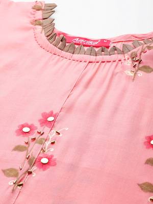 Aarika womens peach colour silk floral print kurti 2