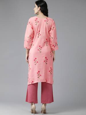 Aarika womens peach colour silk floral print kurti 4