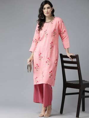 Aarika womens peach colour silk floral print kurti 5