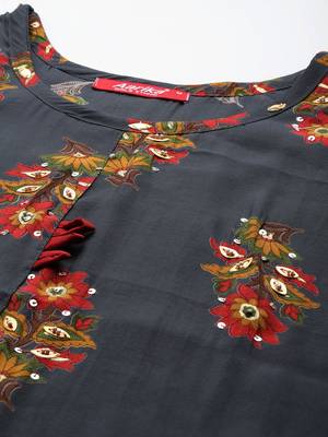 Aarika womens grey colour silk embellished kurti 2
