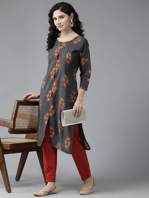 Aarika womens grey colour silk embellished kurti 5