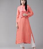 Aarika womens peach colour rayon embroidery/solid kurti jacket