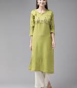 Aarika womens green colour rayon embroidery kurti