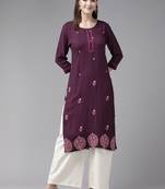 Aarika womens purple colour rayon embroidery kurti