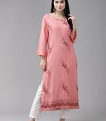 Aarika womens peach colour rayon embroidery kurti
