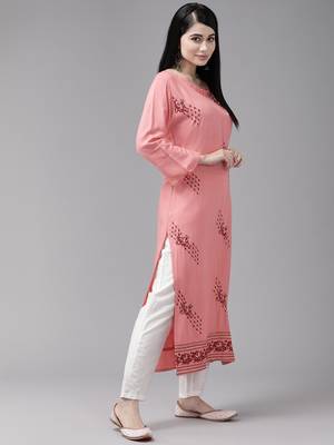 Aarika womens peach colour rayon embroidery kurti 3