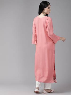 Aarika womens peach colour rayon embroidery kurti 4