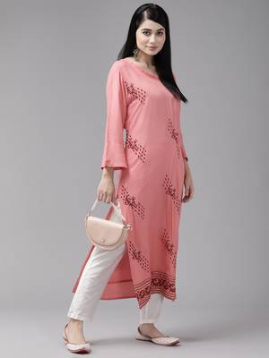 Aarika womens peach colour rayon embroidery kurti 5