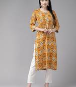 Aarika womens yellow colour cotton blend printed kurti