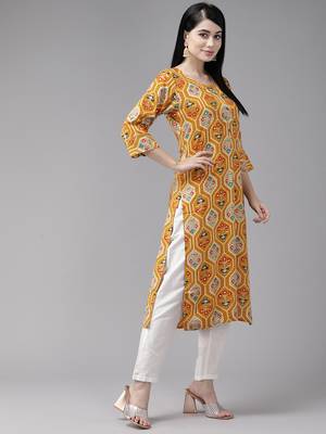 Aarika womens yellow colour cotton blend printed kurti 3